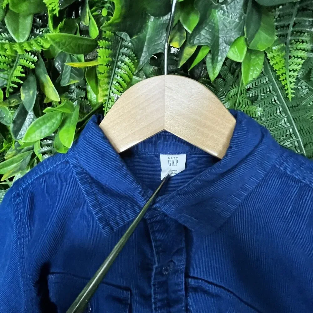 BABY GAP Boys Shirt Size 5‎ Years Blue Button Long Sleeve Corduroy Design 0858